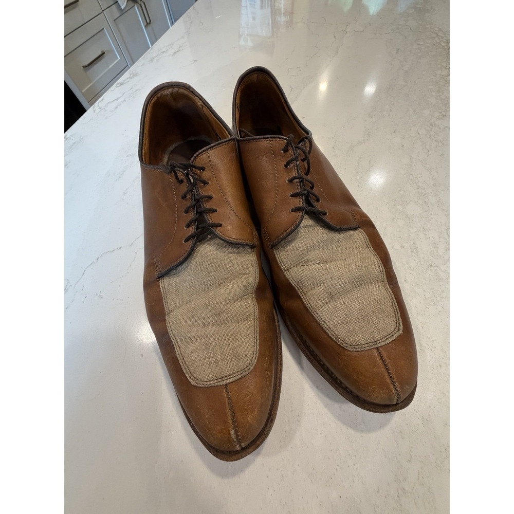 Allen Edmonds Ramsey Mens Brown Leather & Linen Oxford Dress Shoes Sz 11 D